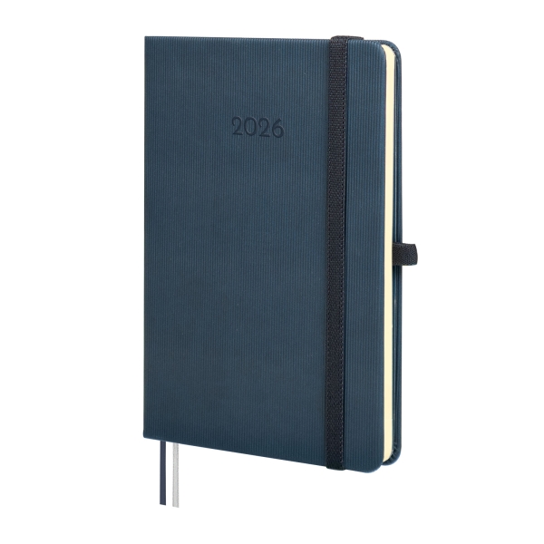 Finocam Minimal Textura Agenda - Anual 2026 - Tapa Dura - Cierre con Goma Elastica - Formato M4 - 124x16x174mm - Semana Vista Horizontal - Color Azul