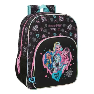 Safta Monster High Mochila Adaptable a Carro - Portabotellas - Tirador Doble - Hombreras Ergonomicas Acolchadas - Bolsillo Frontal - Asa de Mano Superior - 19L - 330x140x420mm - Color Negro