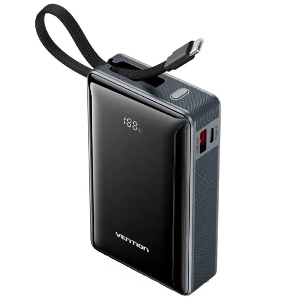 Vention Powerbank de 20000mAh - Potencia de Salida hasta 65W - Power Delivery - USB-A - USB-C - Pantalla LED - Tecnologia PPS - Color Gris