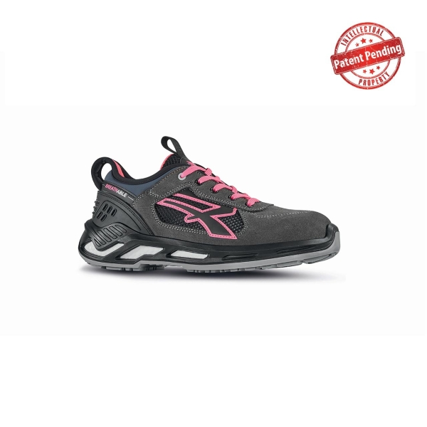 Upower Kate S ESD Calzado de Seguridad Bajos - Talla 35 - Parte Superior de Nailon Ultraflexible y Gamuza Suave, Puntera de Aluminio, Suela Antideslizante, Proteccion S1PS FO SR - Color Gris/Rosa
