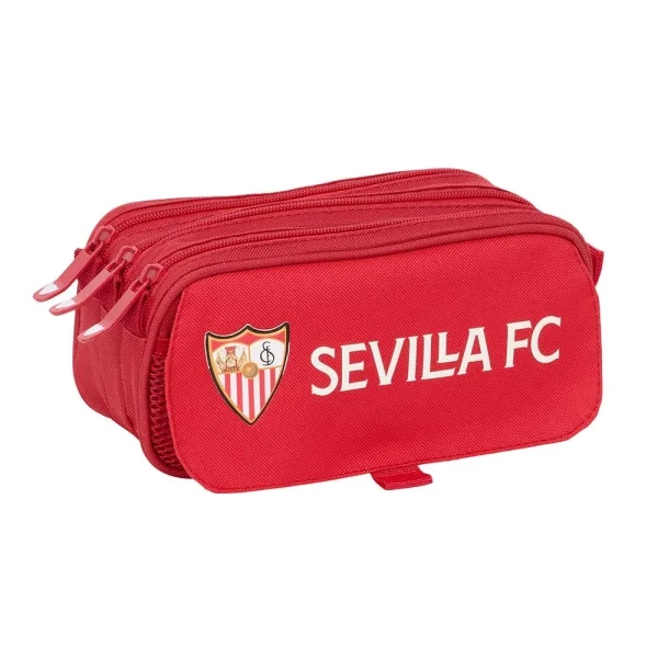 Safta Sevilla FC Portatodo - 3 Compartimentos con Cremalleras - Asa Lateral - Bolsillo Frontal - Cinta Adaptable - Resistente al Agua - 1.72L - 215x80x100mm - Color Rojo