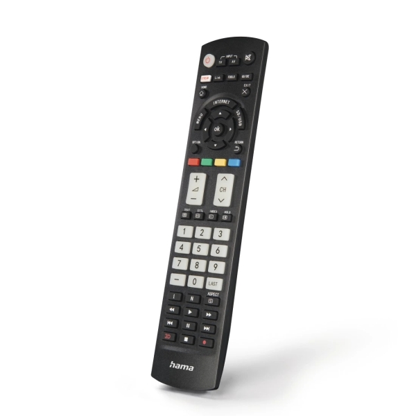 Hama Mando a Distancia para TV Panasoni - Alcance 10m - 56 Botones - Acceso Directo a Plataformas de Streaming - 21.4x5x2.3cm - Color Negro