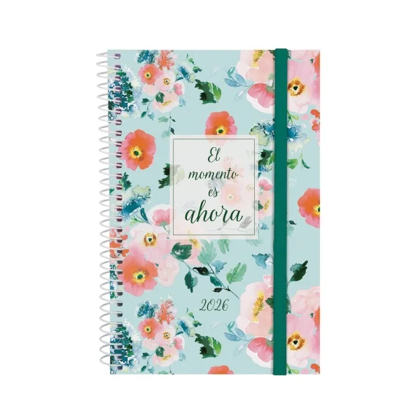 Finocam Design Collection Agenda de Espiral - Anual 2026 - Tapa Ligera - Formato E5 - 124x14x181mm - Semana Vista Horizontal - Tematica de Flores