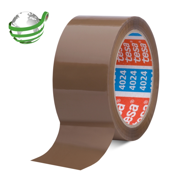 Tesa 4024 PV4 Precinto de Embalar 50mm x 100 Metros - Fabricado en Polipropileno - Adhesivo Acrilico con un 65% de Base Biologica - Desenrollado Suave y Silencioso - Color Marron · Pack de 6