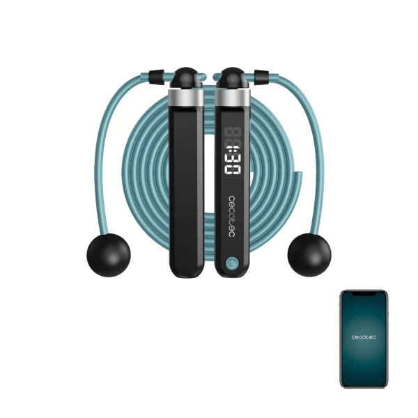 Cecotec Drumfit SmartComba 3000 Connected Comba Inteligente - Cuerda de 3m - Pantalla LED - 2 Cuerdas de 30cm para Espacios Reducidos - Color Negro y Azul