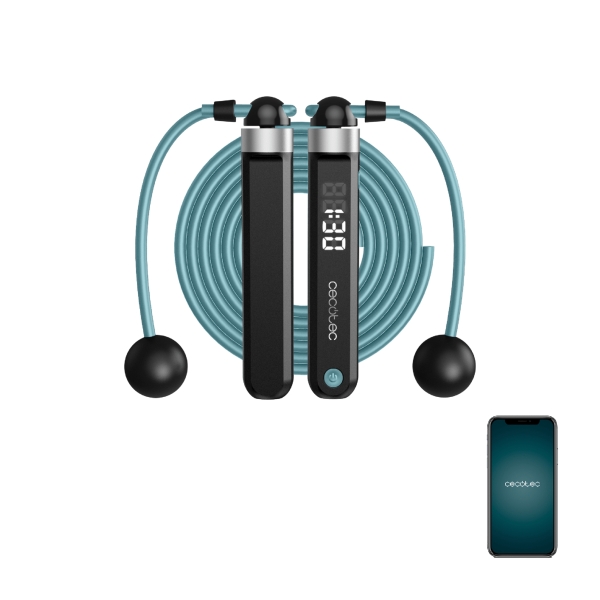 Cecotec Drumfit SmartComba 3000 Connected Comba Inteligente - Cuerda de 3m - Pantalla LED - 2 Cuerdas de 30cm para Espacios Reducidos - Color Negro y Azul