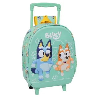 Safta Bluey Mochila con Carro - Portabotellas - Hombreras Acolchadas - Asa de Mano - 27x33x10cm - Color Menta