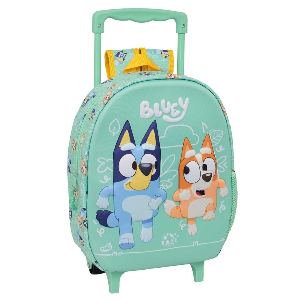 Safta Bluey Mochila con Carro - Portabotellas - Hombreras Acolchadas - Asa de Mano - 27x33x10cm - Color Menta