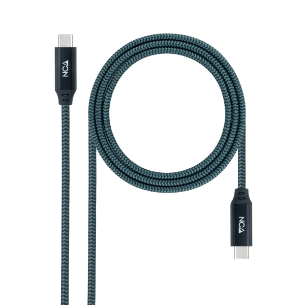 Nanocable Cable USB-C - Longitud 1.5m - 20Gbps - Carga de 100W - 5A - Video 4K a 60Hz - Chip E-mark - Compatible con Thunderbolt 3 - Conectores de Aluminio - Color Gris y Negro