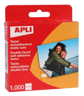 Apli Pack de 1000 Tacks Autoadhesivos Doble Cara - Tamaño 12x16mm - Ideal para Manualidades y Albumes - Libre de Acidos