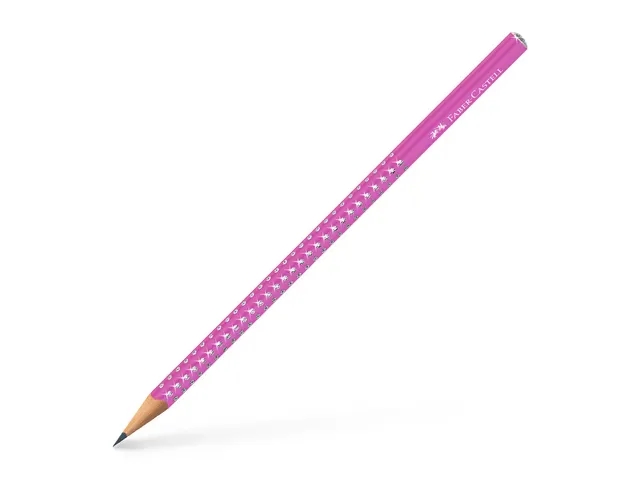 Faber-Castell Sparkle Aurora Lapiz Triangular de Grafito B - Mina Resistente a la Rotura - Con Cabelilla Plateada - Color del Cuerpo Fucsia · Pack de 12 uds.