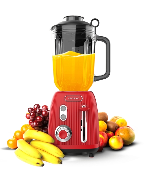 Cecotec Power Black Titanium RetroRed Batidora de Vaso - Potencia 1200W - Capacidad Jarra 1.5L - Velocidad Ajustable - Estilo Retro - Cuchillas Recubiertas de Titanio - Color Rojo