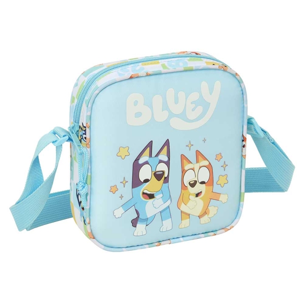 Safta Bluey Ready Bolsito con Bandolera Ajustable - Compacto - Cierre con Cremallera - 16x18x4cm - Color Azul Pastel
