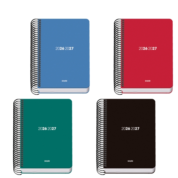 Dohe Basic Element Agenda Escolar 26/27 - Formato A6 - Dia Pagina - Papel Offset Ahuesado 70g - Cubierta de Carton Plastificado - Espiral Metalica - Goma - 12x17x3cm - Colores Surtidos · Pack de 20 uds.