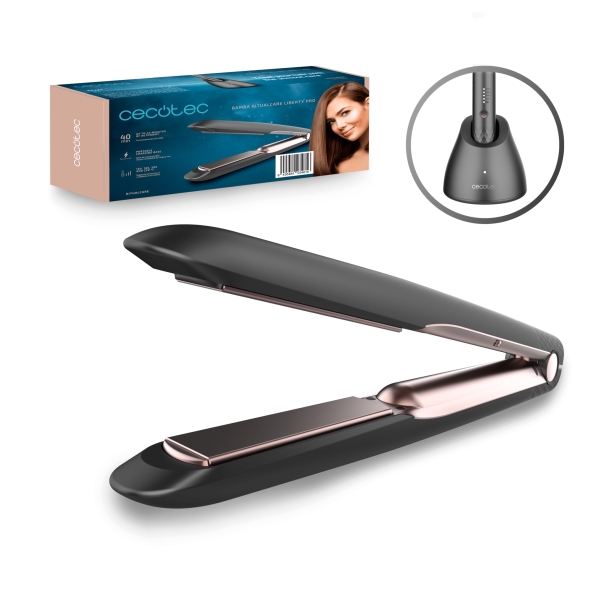 Cecotec Bamba RitualCare Liberty Pro Plancha de Pelo - Autonomia 40min - Base de Carga Portatil - Temperatura Regulable - Revestimiento Ceramico - Bloqueo de Seguridad - Placas Flotantes - C