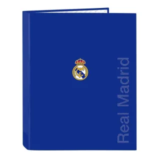 Safta Real Madrid Carpeta con 4 Anillas 25mm - Tapas Duras Forradas - Formato Folio - 265x40x330mm - Color Azul