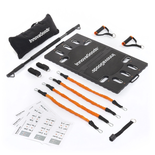 Innovagoods Gympak Max Set de Entrenamiento Integral Portatil - Resistencia Ajustable - Compacto - Guia de Ejercicios - Bolsa de Transporte - Base Antideslizante - 51x87x3cm - Color Negro y