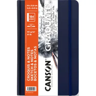 Canson Graduate Sketch Cuaderno con 92 Hojas - 14x21.6cm - 90g - Grano Fino - Tapa Dura - Color Azul Oscuro