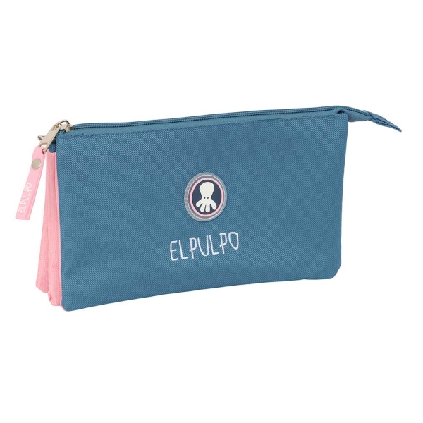 Safta el Pulpo Indigo Portatodo - 3 Compartimentos con Cremalleras - Bolsillo Interior - 0.6L - 220x30x120mm - Color Azul