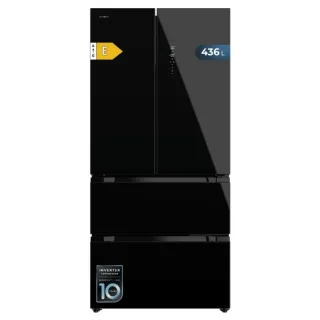 Cecotec Bolero CoolMarket FD 436 Black Glass E Frigorifico Puerta Francesa de 4 Puertas - 463L - Compresor Inverter - Modo Vacaciones - Puerta de Cristal - Frio Envolvente - 83.6x63.6x183cm