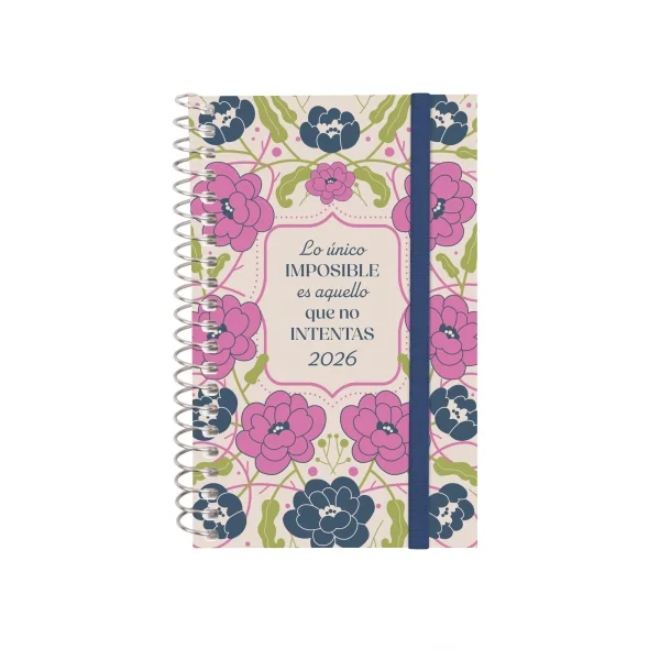 Finocam Design Collection Agenda de Espiral - Anual 2026 - Tapa Ligera - Formato E3 - 85x14x127mm - Semana Vista Horizontal - Tematica de Flores