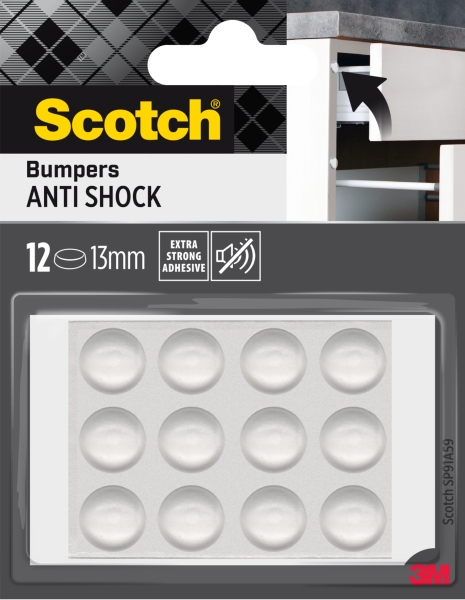 Scotch Pack de 12 Topes Adhesivos para Muebles - Antichoque - Diametro de 13mm - Color Transparente