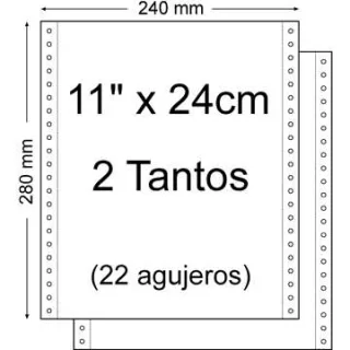 Papel Continuo 11" x 240mm - Juego de 2 Tantos - Envase de 1.500 Unidades - Color Blanco