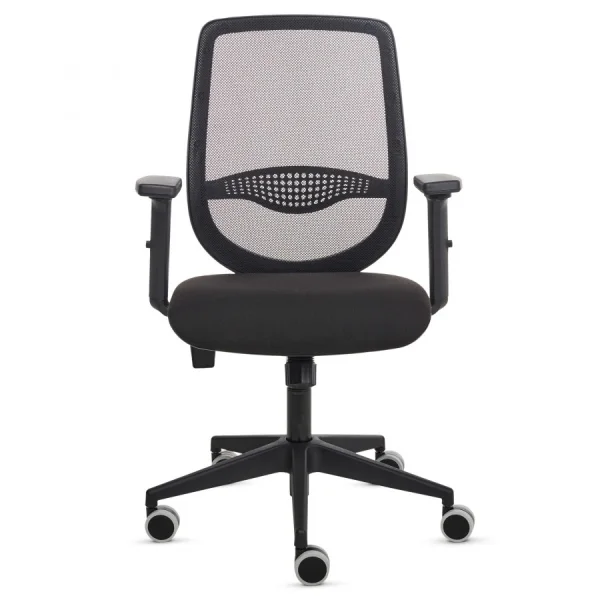 Fellowes Fluenza Silla de Oficina - Respaldo de Malla Transpirable - Reposabrazos Acolchados 2D - Ajuste por Elevacion de Gas - Tejido Ignifugo y Ruedas de 65mm - Color Negro