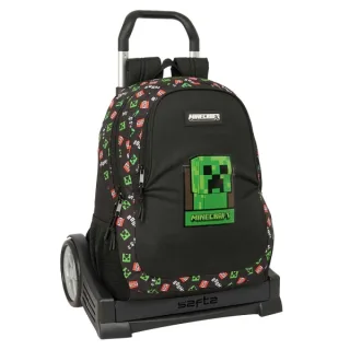 Safta Minecraft Mochila con Carro - Portabotellas - Dos Compartimentos Grandes - Tirador Doble - Hombreras y Espalda Acolchadas - Asa de Mano - Mochila Extraible - 22.5L - 320x160x440mm - Co
