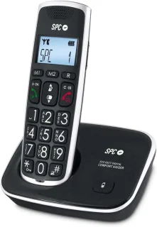 SPC Telefono Fijo Inalambrico para Mayores - Teclas y Numeros Extragrandes - Volumen de Auricular Amplificado - Agenda y 2 Memorias Directas - Identificador de Llamadas y Manos Libres - Pila