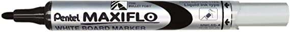 Pentel Maxiflo Rotulador para Pizarra Blanca - Regulacion del Flujo de Tinta - Punta de Bala - Ancho de Linea 2mm - 50% de Materiales Reciclados - Color Negro · Pack de 12 uds.
