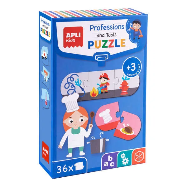 Apli Puzle Profesiones y Herramientas - 36 Piezas de 7x7 cm - Carton de 2mm con Acabado Brillante - Desarrolla Habilidades y Capacidades - Ideal para Niños de 3 Años - Colorido