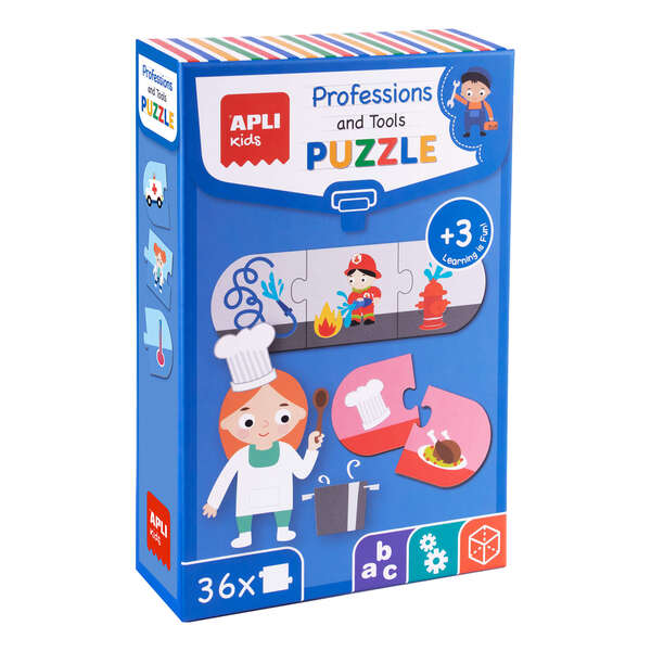 Apli Puzle Profesiones y Herramientas - 36 Piezas de 7x7 cm - Carton de 2mm con Acabado Brillante - Desarrolla Habilidades y Capacidades - Ideal para Niños de 3 Años - Colorido