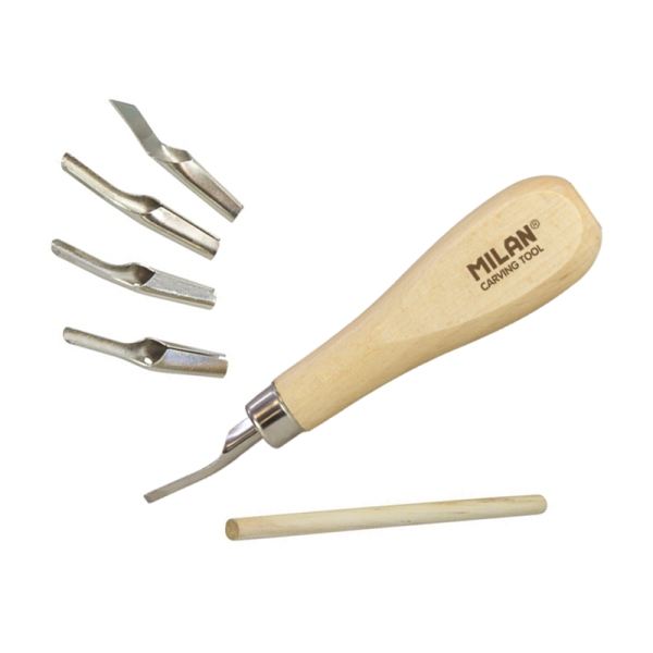 Milan Pack de 5 Gubias para Grabado - Hojas y Puntas Sutridas - Ergonomico - Color Madera Claro