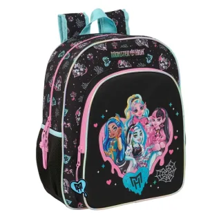 Safta Monster High Mochila - Adaptable a Carro - Portabotellas - Tirador Doble - Hombreras Acolchadas y Ergonomicas - Bolsillo Frontal - Asa de Mano Superior - 15L - 320x120x380mm - Color Ne