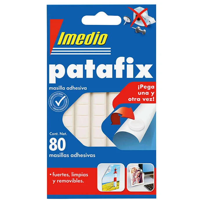 Imedio Patafix Masilla Adhesiva Blanca - Fuertes, Limpias y Removibles - 80 Piezas · Pack de 12 uds.