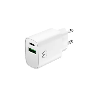 Ewent Cargador de Pared USB-C/PD + USB-A/QC 20W - Color Blanco