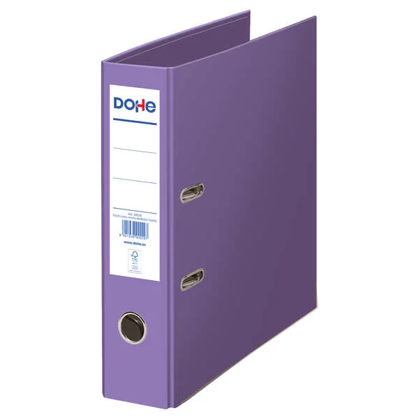 Dohe Ecofile Archivador de Palanca Tamaño Folio 320x285mm - Carton Rigido Forrado - Ollao, Rado, Tarjetero Adhesivo - Cantonera Larga Metalica - Color Morado