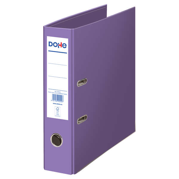 Dohe Ecofile Archivador de Palanca Tamaño Folio 320x285mm - Carton Rigido Forrado - Ollao, Rado, Tarjetero Adhesivo - Cantonera Larga Metalica - Color Morado