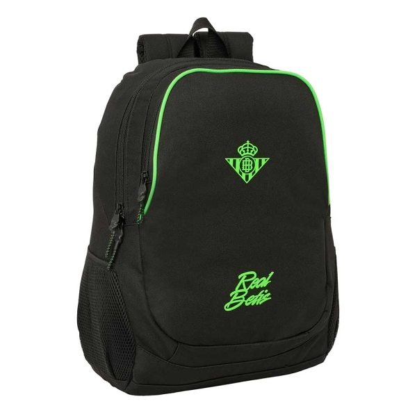 Safta Real Betis Balompie Mochila - 23L - Adaptable a Carro - Espalda Acolchada - Portabotellas - Cremallera con Doble Tirador - Asa de Mano - Hombreras Ergonomicas - 32x44x16cm - Color Negro y Verde