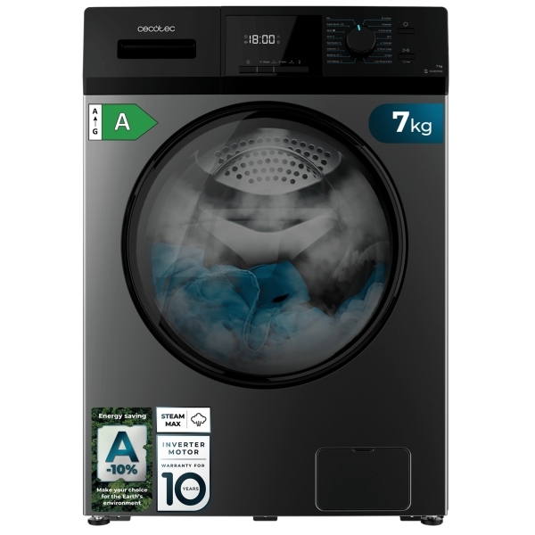 Cecotec Bolero DressCode 7410 Inverter Steel A Lavadora de Carga Frontal - 7kg - Centrifugado 1200rpm - Temperatura Regulable - Seguro Infantil - Motor Inverter - Inicio Programable - Color