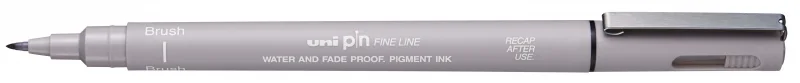 Uni-ball PINBR-200(S) Rotulador Calibrado - Punta Poliacetal Brush - Tinta Pigmentada Resistente al Agua y Luz - Color Gris Claro · Pack de 12 uds.
