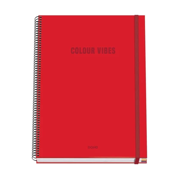 Dohe Colour Vives Cuaderno Espiral A4 100 Hojas Microperforadas Cuadricula 5mm - Tapa Dura Carton Forrado - Cierre de Goma - Bandas de Color - Color Rojo