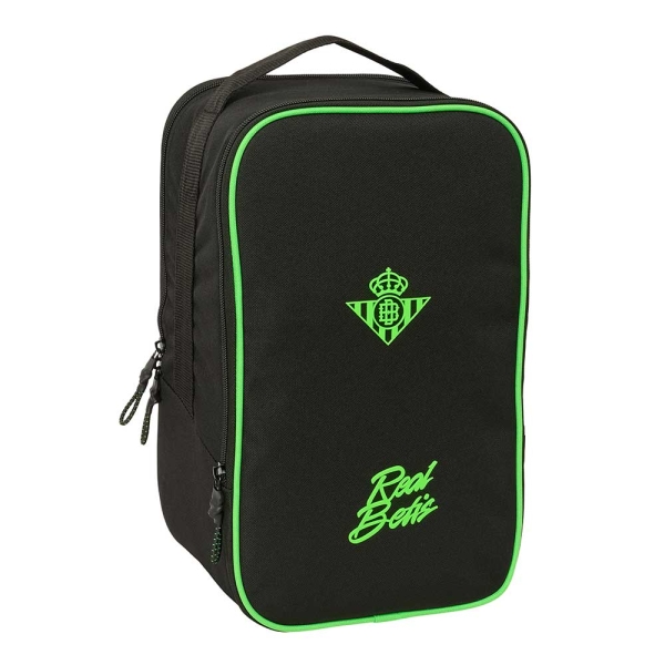 Safta Real Betis Balompie Zapatillero Doble - Bolsillo Interior de Velcro - Compartimento Trasero con Cremallera - Asa de Mano - 21x36x16cm - Color Negro y Verde