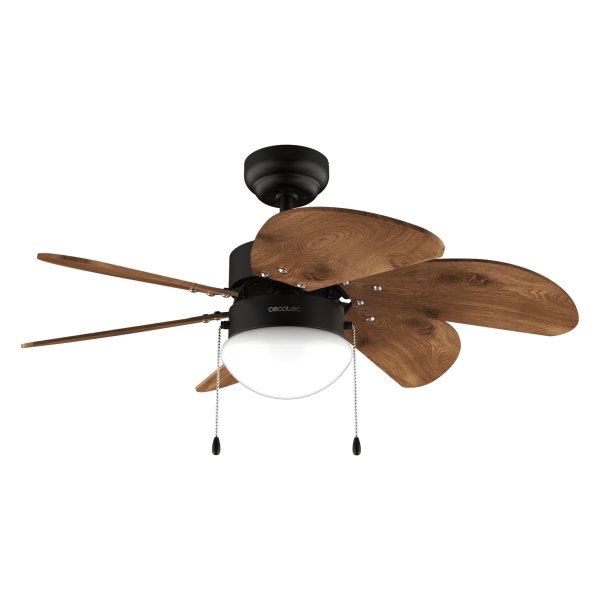 Cecotec EnergySilence Aero 365 BlackandWood Ventilador de Techo con 6 Aspas Reversibles y Lampara - 50W - Diametro de 36" - 3 Velocidades - Modo Invierno/Verano - Control por Cadena - Color Negro