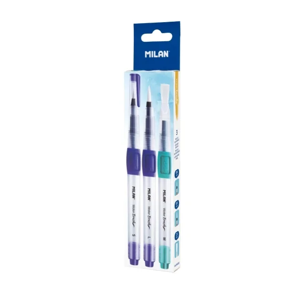Milan Pack de 3 Pinceles con Deposito de Agua - Recargable - Surtidos - Color Azul