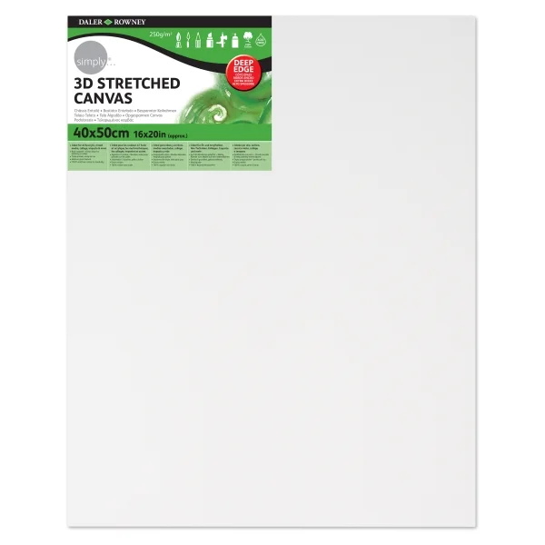 Daler Rowney Simply Bastidor Entelado 3D - 40x50cm - Imprimacion Triple - Grano Medio - 100% Algodon sin Acido - 250g - Color Blanco