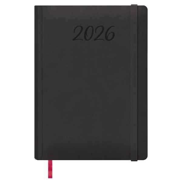 Dohe Manaos Agenda Anual - Dia Pagina - Cubierta en Polipiel - Cierre con Goma Elastica - Papel Ahuesado - Sabado y Domingo misma Pagina - Tamaño 17x24cm - Color Negro