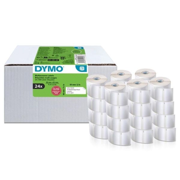 Dymo LabelWriter 11355 Multipack Etiquetas Originales Multiusos Autoadhesivas - 19x51mm - 24 Rollos de 500 Unidades - S0722550