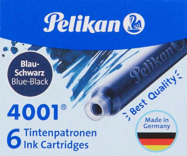 Pelikan Caja de 6 Cartuchos 4001 TP/6 - Tinta de Alta Calidad - Compatible con Plumas Estilograficas - Color Azul/Negro